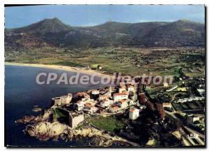 Modern Postcard On Algajola Overview On The Hill In Background town Sant'anto...