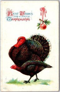 1912 Best Wishes For A Joyful Thanksgiving Turkey Embossed Back Posted Postcard