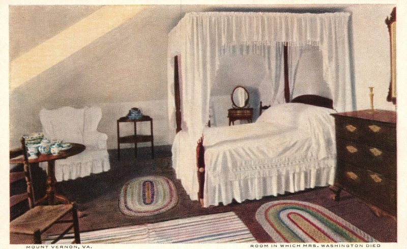 Vintage Postcard Room In Which Mrs. Washington Died Mount Vernon Virginia VA