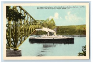 c1940's An Ocean Liner Clearing The Quebec Bridge Steamer Canada Postcard 