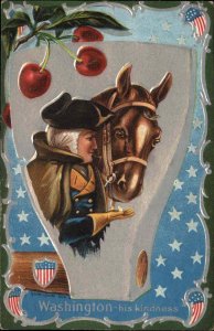 George Washington with Horse Axe Border Patriotic c1910 Vintage Postcard