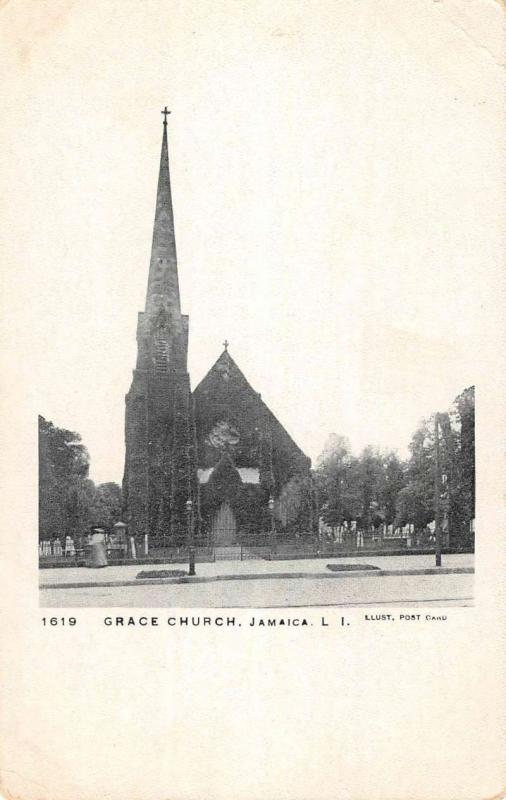 Jamaica New York Grace Church Street View Antique Postcard K97961