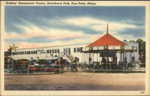 Pine Point ME Old Orchard Area Amusement Park Rides Linen Postcard