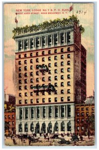 1914 New York Lodge Restaurant Classic Car West 43rd Street Broadway NY Postcard