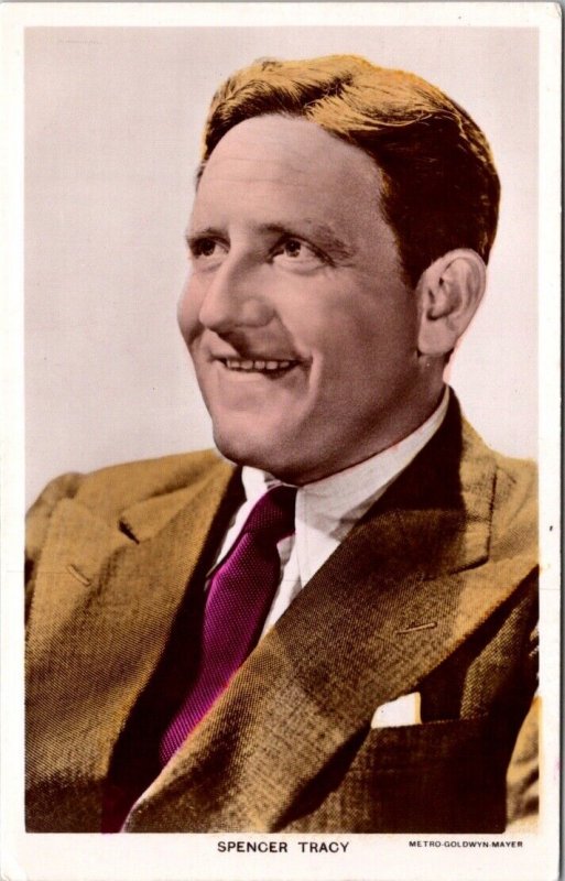 Hand Colored Real Photo Postcard Portrait of Spencer Tracy