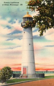 Postcard Biloxi Mississippi Historic Lighthouse Light Linen