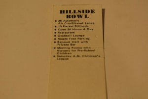 Hillside Bowl Restaurant Bowling Illinois 20 Strike Matchbook Cover