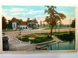 Vintage Postcard Boat Landing and Pavilion Riverside Park Indianapolis, Indiana