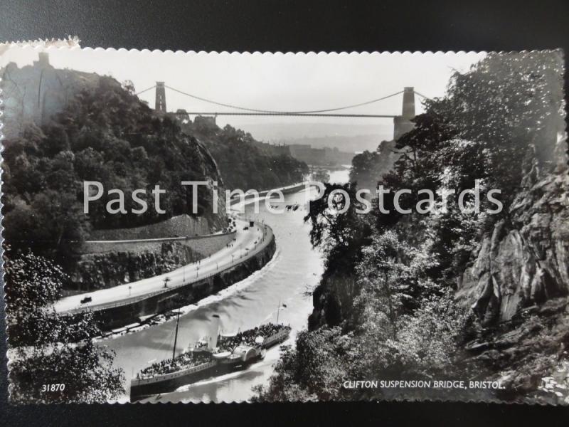 c1950's RP - Clifton Suspension Bridge, Bristol - showing paddle steam ferry