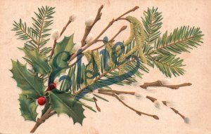 Vintage Postcard Elsie Name Greetings Card Holly Christmas Leaves & Berries