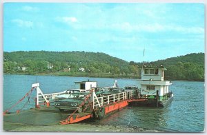 Fly Ohio - Sistersville WV Ferry Ohio River Chrome Postcard 1960s Cars