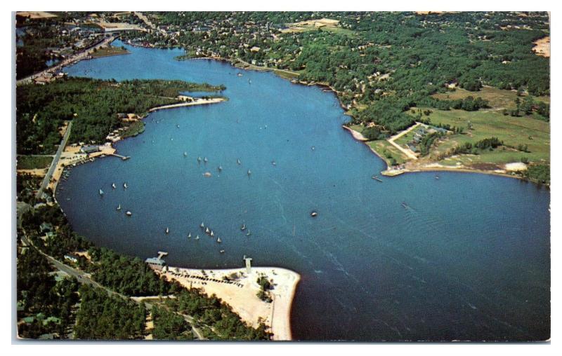 1950s/60s Aerial View of Sailing on Toms River, NJ Postcard