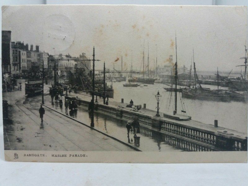 Antique Postcard Ramsgate Marine Parade Electric Tram Busy Street Scene c1904