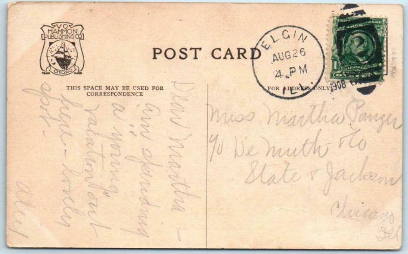ELGIN, Illinois  IL   HIGH SCHOOL & Gifford's Park  1908   Postcard