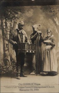 Organ Grinder Bizarre Unusual Bear Suit Studio Image c1910 Real Photo Postcard