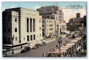 1943 Civic Building Farmers Market Classic Car Long Beach California CA Postcard