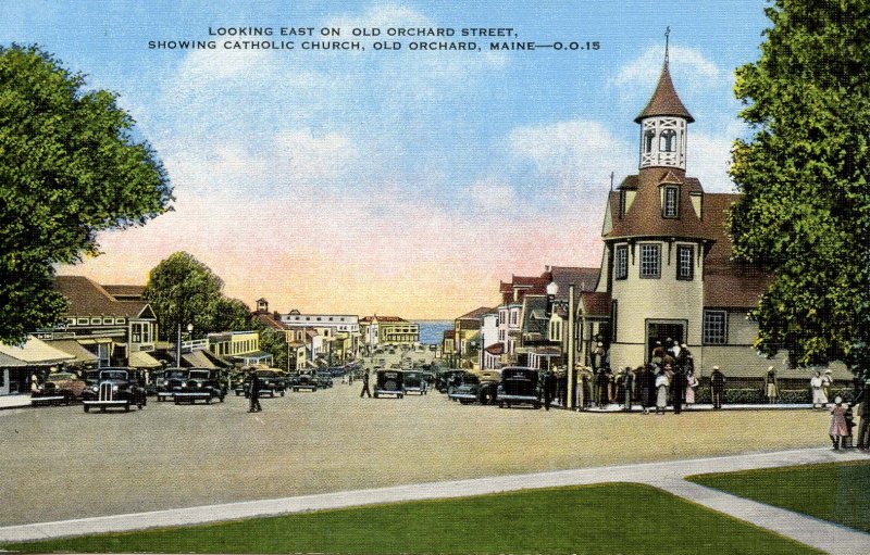 ME - Old Orchard. Old Orchard St and Catholic Church