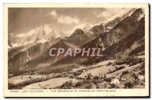 Old Postcard Les Houches General view and Chain of Mont Blanc