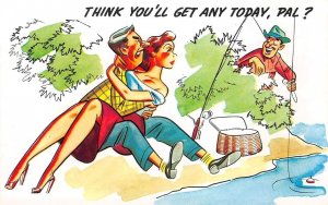 Risque Comic Think You'll Get Any Today, Pal? Fishing c1950s Vintage Postcard 