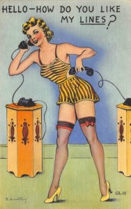 How Do You Like My Lines? Telephones Pin-Up Risque Blonde 1940s Vintage