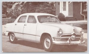 Transportation~White 1950 Ford Sedan In Front of Home B&W~Vintage Postcard