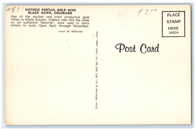 c1960 Historic Bobtail Gold Mine Donkey Railway Black Hawk Colorado CO