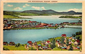 Lake Memphremagog Scenic Aerial View Newport Vermont Mountains Linen Postcard 