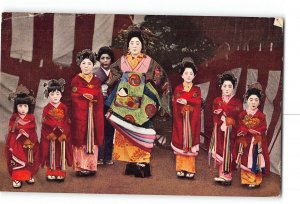 Japan Postmarked Postcard 1907-1915 Tayuu with 7 Attendants