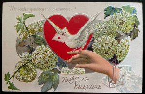 Vintage Victorian Postcard 1901-1910 To My Valentine - Hand with a Dove