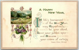 M-30234 A Happy New Year with Poem and Flowers Art Print