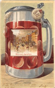 G87/ Drinking Beer Steins Postcard 1901 Munich German Munchen Karisthor 4