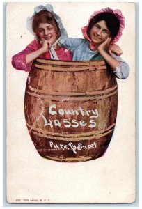 1907 Girls In Barel Country Pure & Sweet Iowa City Iowa IA Antique Postcard