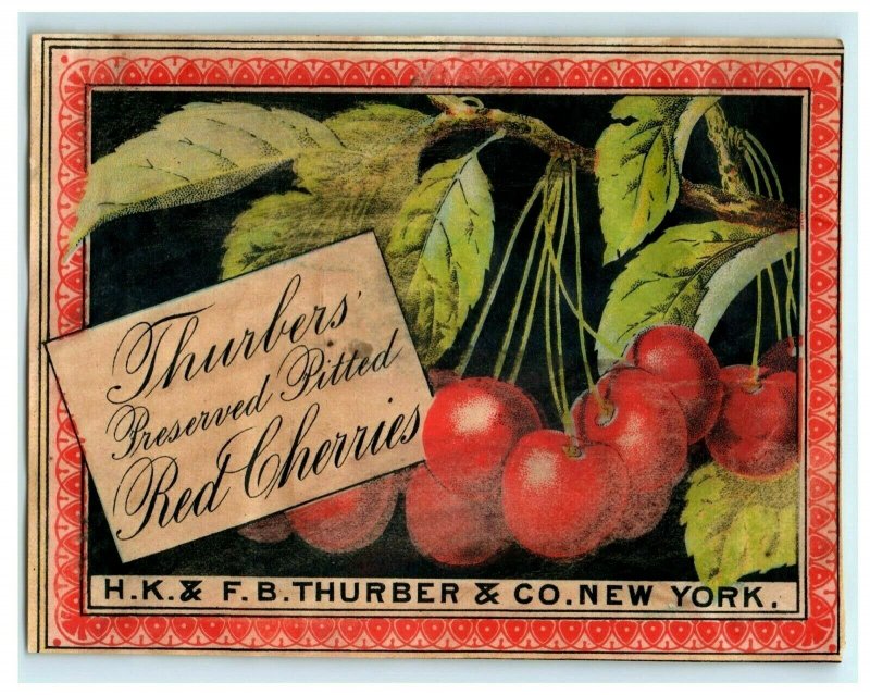 1870's-80's Thurbers' Red Cherries Label Art Nouveau Border Fab! 7N