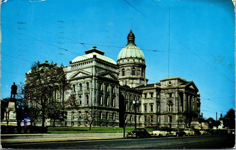 Vtg Indianapolis IN Indiana State House Street View Old Cars 1950s Postcard