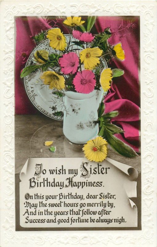 Postcard Greetings birthday flowers vase