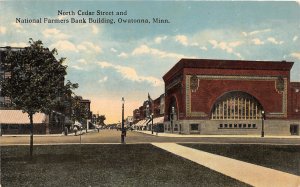 H57/ Owatonna Minnesota Postcard c1910 N Cedar St Farmers Bank Stores  28