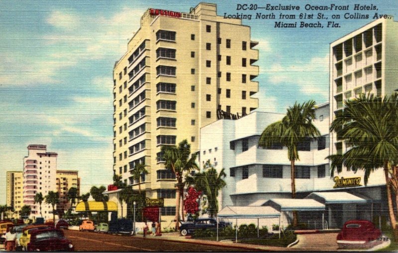 Florida Miami Beach Exclusive Ocean Front Hotels Collins Avenue Looking North...