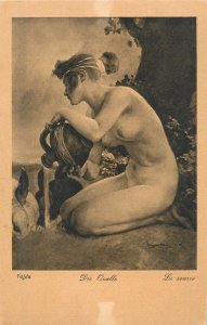 Hungarian artist fine art vintage postcard Vajda - The Source 1920s