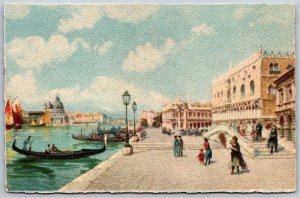 Postcard Venice Italy Grand Canal Gondolas Bridge 1940s Linen View