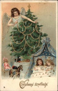 Christmas Angel Children Tree TUCK #8297 Embossed  c1910 Postcard