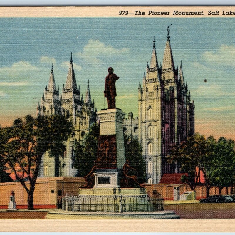 1940 Salt Lake City, UT Pioneer Monument Roadside Street Tabernacle PC Utah A247