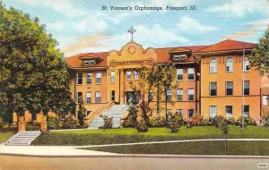 St Vincent's Orphanage Freeport Illinois linen postcard