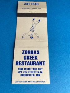 Matchbook Cover - Zorbas the Greek Restaurant Rochester MN Minnesota MB147