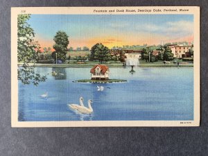 Fountain & Duck House Deerings Oaks Portland ME Linen Postcard H1250082919