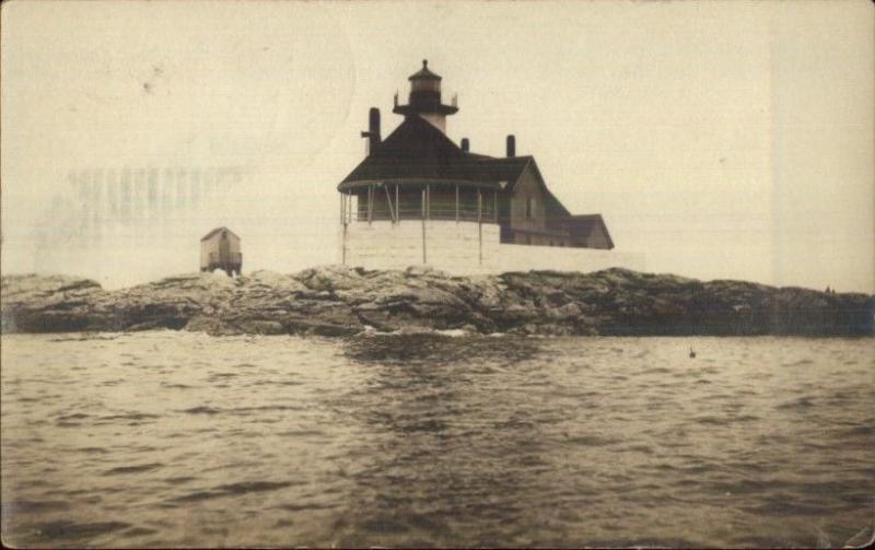 Maine Cuckholds Lighthouse - Boothbay Harbor Cancel Real Photo Postcard 1926