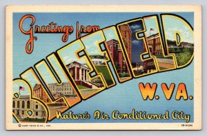 Linen Large Letter Greetings From Bluefield West Virginia P656 