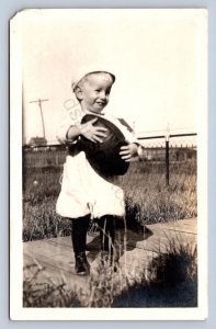 DC1/ Near Devils Lake North Dakota RPPC Postcard c1910 Child Football 140