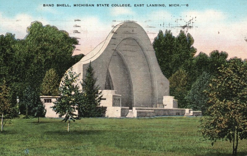 Vintage Postcard 1942 Band Shell Michigan State College East Lansing Michigan MI