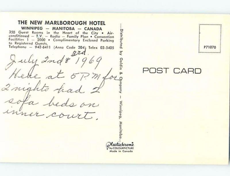 Pre-1980 HOTEL SCENE Winnipeg Manitoba MB B2244