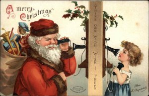 Christmas Children Santa Clause Telephone Clapsaddle c1910s Postcard